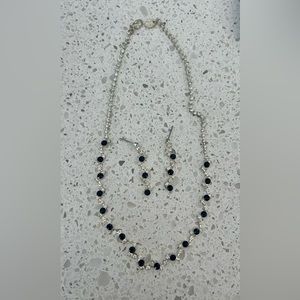 Sapphire and diamond rhinestone necklace and earring set